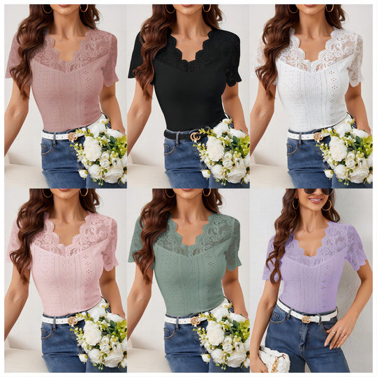 Damen Spitzen Bluse mit romantischen Details Heidi-Mode