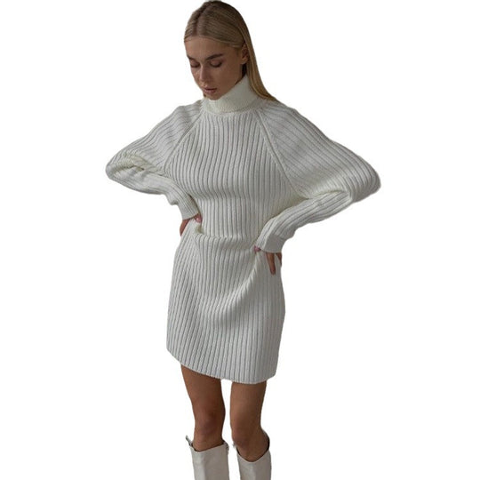 Damen Strickkleid mit hohem Kragen und großen Ärmeln Heidi-Mode