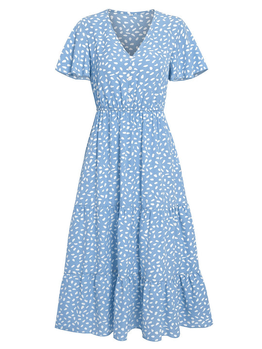 Heidi-Mode | Damen Kurzarm A-Linien Midi Kleid