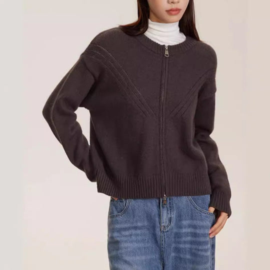 Damen kuschelige Strickjacke mit modernem Reißverschluss und feinem Strukturdesign Heidi-Mode