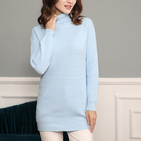 Damen Grobstrick Kleid mit hohem Kragen und weitem Schnitt Heidi-Mode