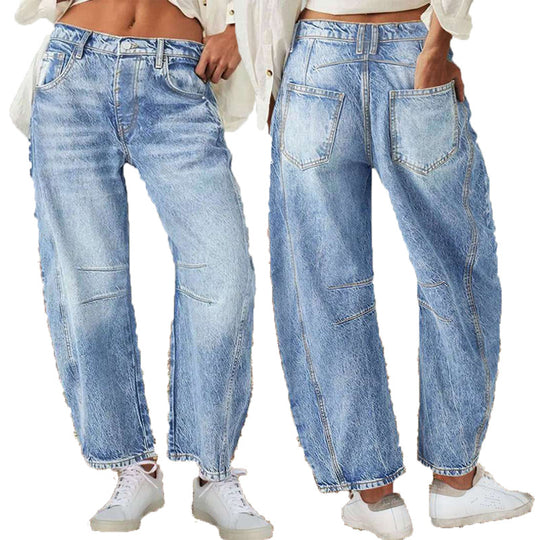 Damen Weite Jeans im lässigen Vintage-Stil mit hochwertigen Details Heidi-Mode