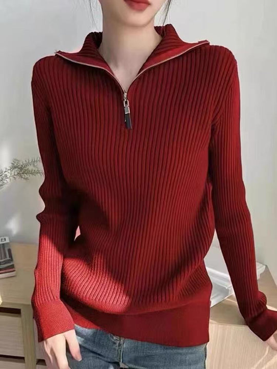 Damen Pullover mit Stehkragen und Reißverschluss Heidi-Mode