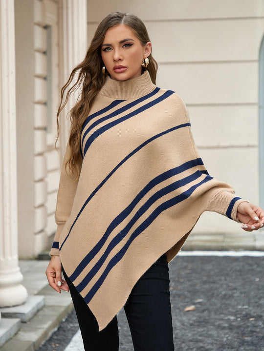 Damen Poncho mit modernen Streifen Heidi-Mode
