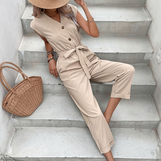 Damen Jumpsuit mit tailliertem Schnitt und praktischen Taschen Heidi-Mode
