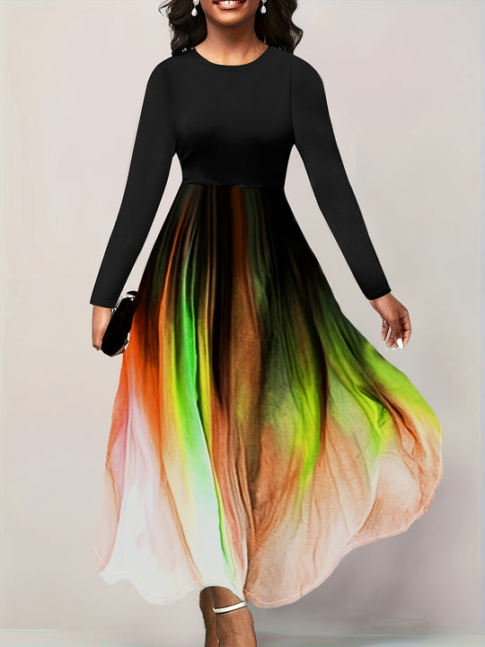 Damen Elegantes Maxikleid mit kreativer Farbverlauf-Optik und langen Ärmeln Heidi-Mode