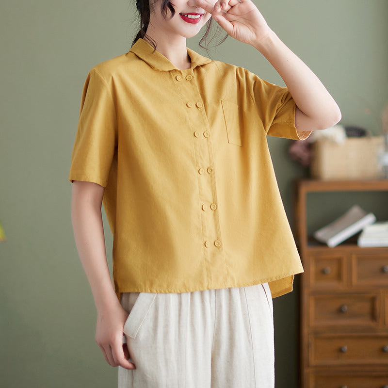 Heidi-Mode | Weiße Kurzarm-Baumwoll-Leinen Bluse für Damen