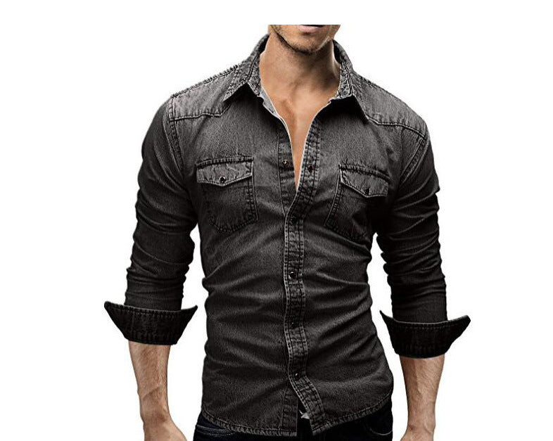 Herren Denim Hemd mit stylishen Pattentaschen und modischem Slim-Fit Heidi-Mode