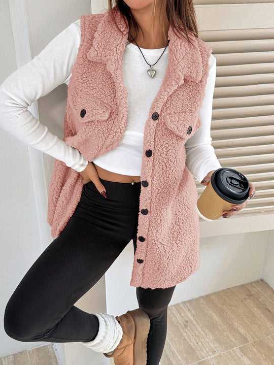 Damen Weiche Weste aus Teddystoff mit praktischen Taschen Heidi-Mode