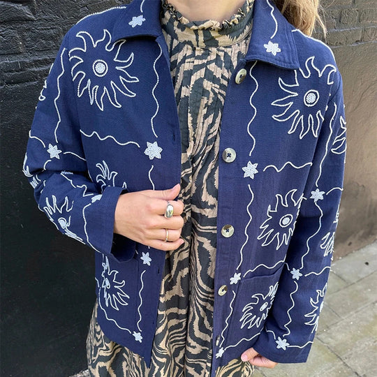 Damen Bomberjacke mit floralem Print und Knopfverschluss Heidi-Mode