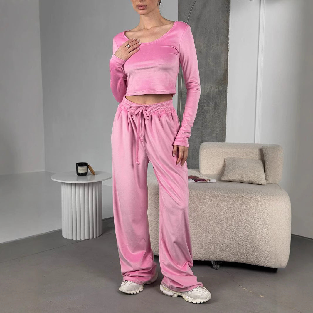 Damen modischer Cropped Pullover mit langen Ärmeln und elastischem Saum Heidi-Mode