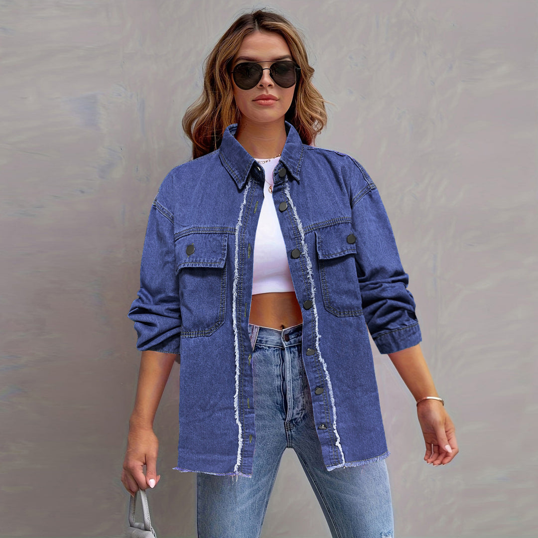 Damen Jeansjacke mit lässigem Schnitt und großen Taschen Heidi-Mode