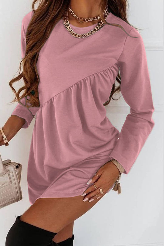 Heidi-Mode | O Hals Langarm Babydoll Tunika Kleid