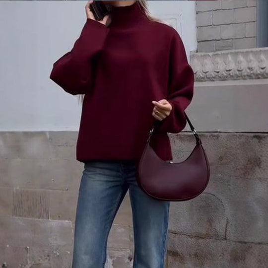 Damen Oversized Strickpullover mit hohem Kragen und lässiger Passform Heidi-Mode