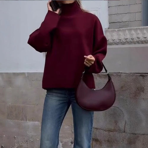 Damen Oversized Strickpullover mit hohem Kragen und lässiger Passform Heidi-Mode