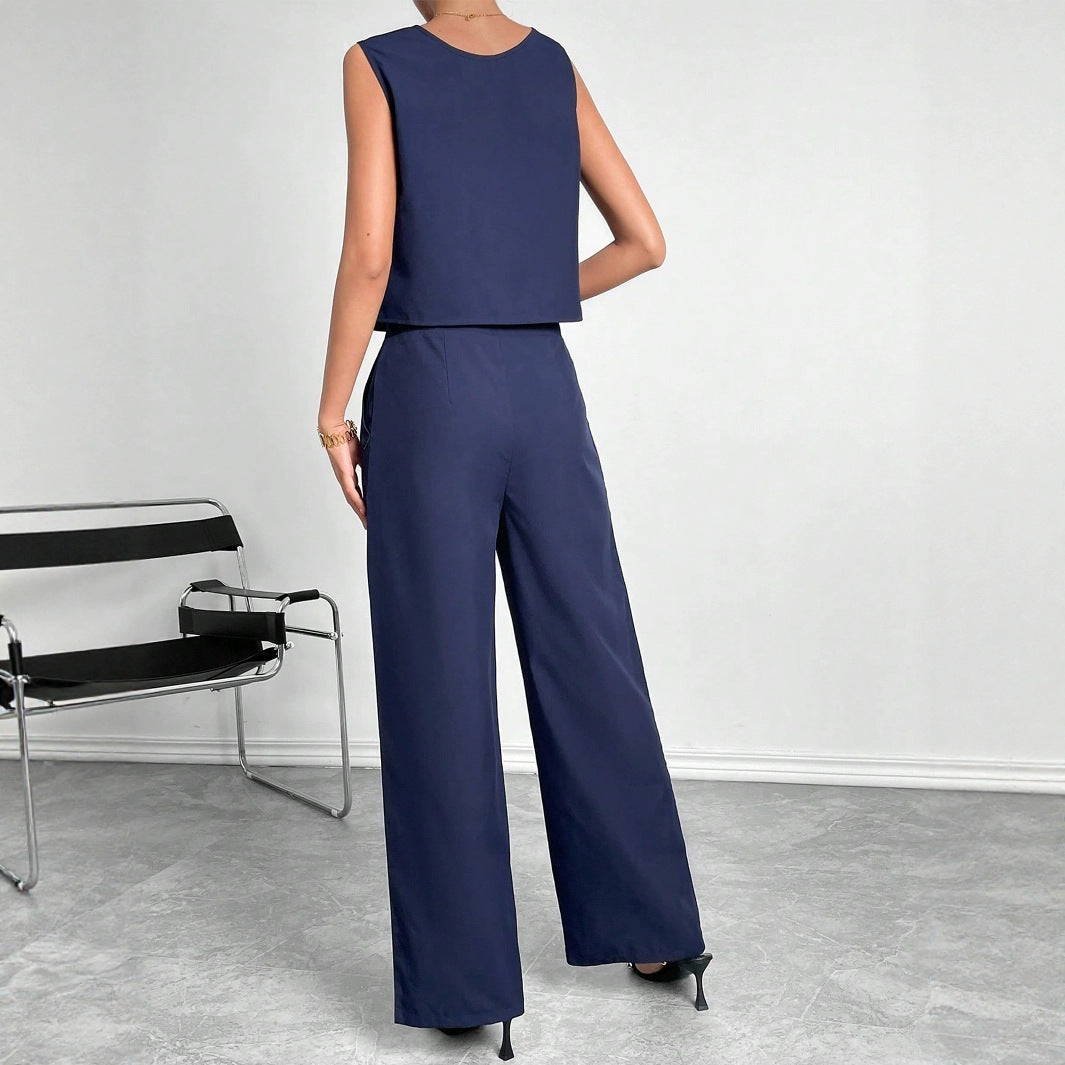 Damen Zweiteiler Set mit modernem Oberteil und weitem Hose Heidi-Mode