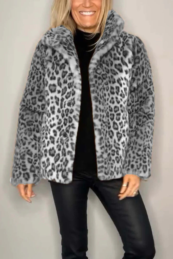 Damen kuschelige Leopardenfell Jacke Heidi-Mode