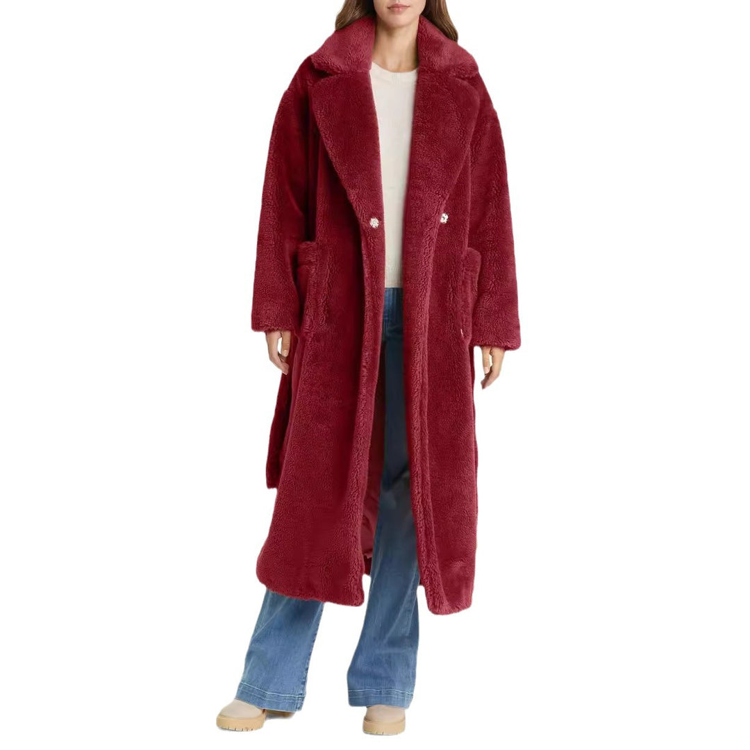 Damen Lange Kuschel-Bademantel mit Gürtel und Taschen Heidi-Mode