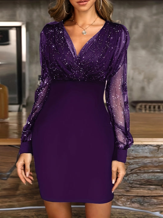 Damen Glitzerndes Cocktailkleid mit transparenten Ärmeln Heidi-Mode