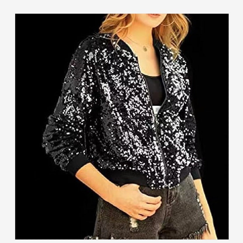 Damen Glamouröse Pailletten-Bomberjacke Heidi-Mode
