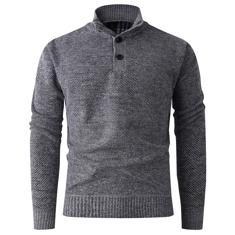 Herren Strickpullover mit hohem Kragen und durchgehendem Knopfverschluss Heidi-Mode
