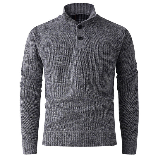 Herren Strickpullover mit hohem Kragen und durchgehendem Knopfverschluss Heidi-Mode