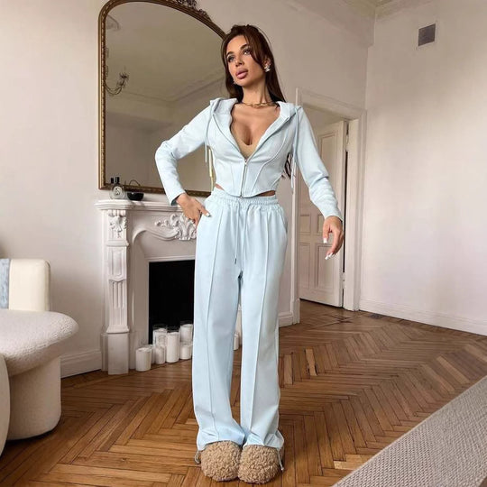 Damen Loungewear-Set mit Zip-Hoodie und weitem Bund Heidi-Mode