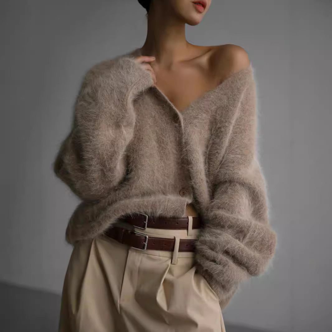 Damen weicher Strickcardigan mit luxuriösem Mohair-Anteil und lässigem Schnitt Heidi-Mode