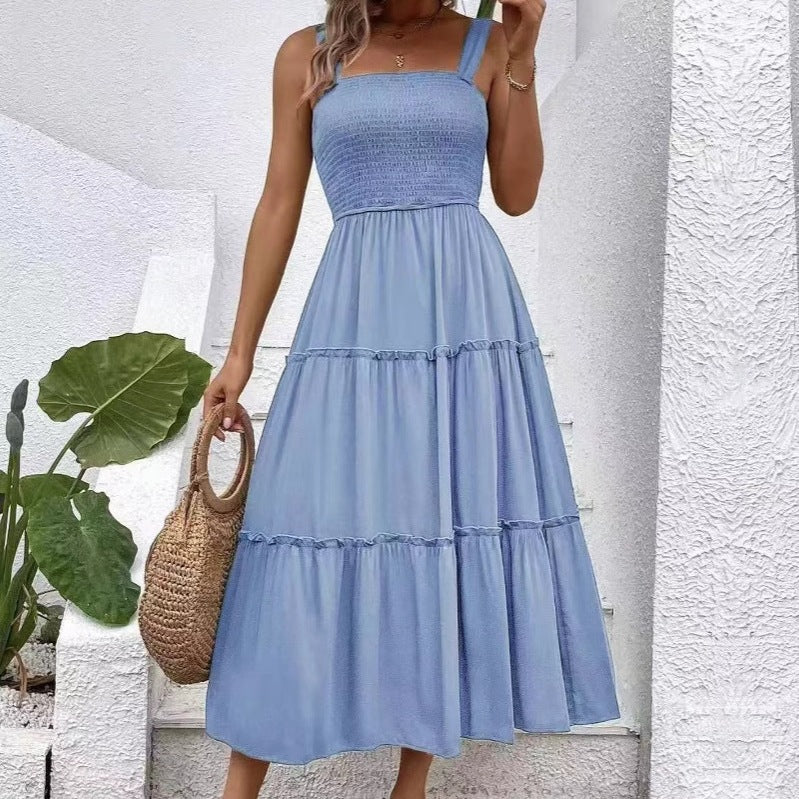 Damen Maxikleid mit elastischem Bustier und fließendem Rock Heidi-Mode
