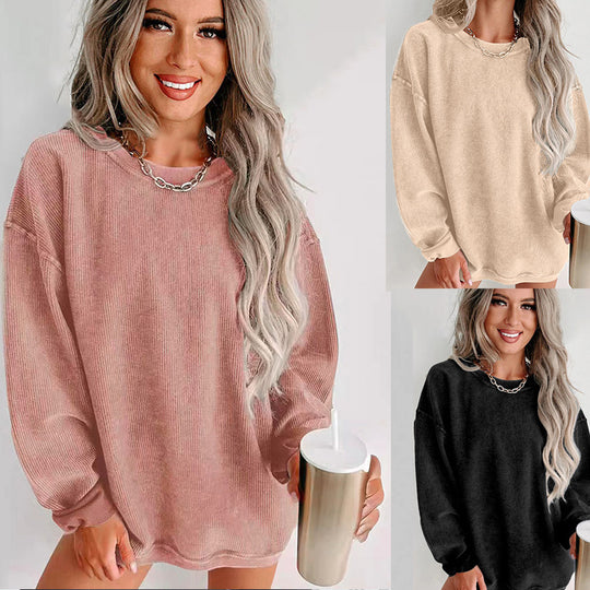 Damen lässiger Sweatshirt mit feiner Rippstruktur und komfortablem Schnitt Heidi-Mode
