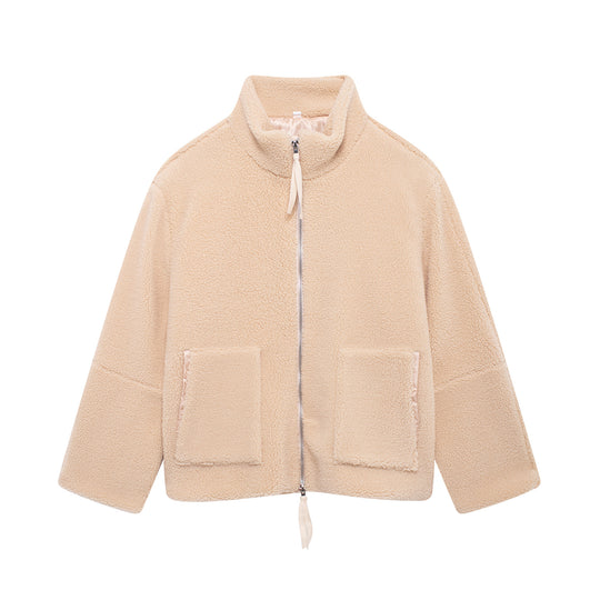 Damen Kuschelige Fleecejacke mit hohe Kragen und praktischen Taschen Heidi-Mode