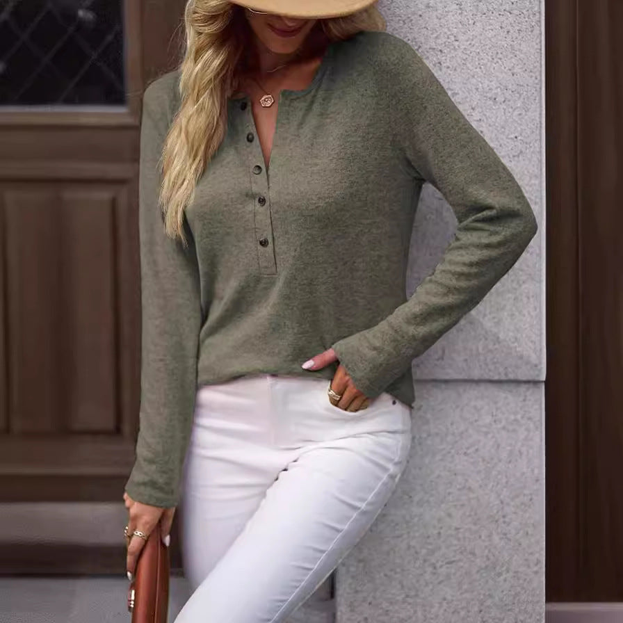 Damen Bequemes Langarmshirt mit Knopfdetail Heidi-Mode