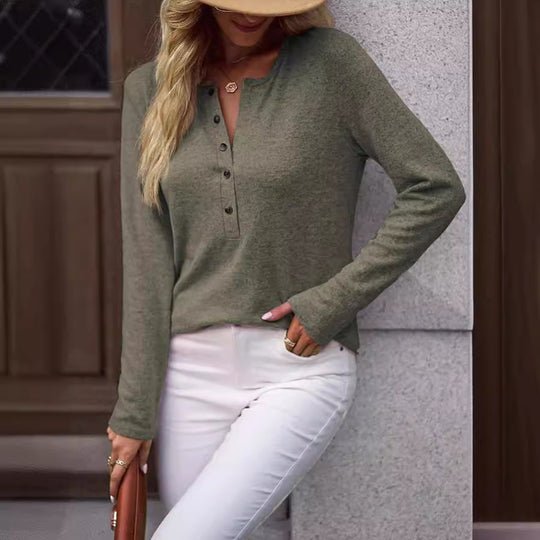 Damen Bequemes Langarmshirt mit Knopfdetail Heidi-Mode