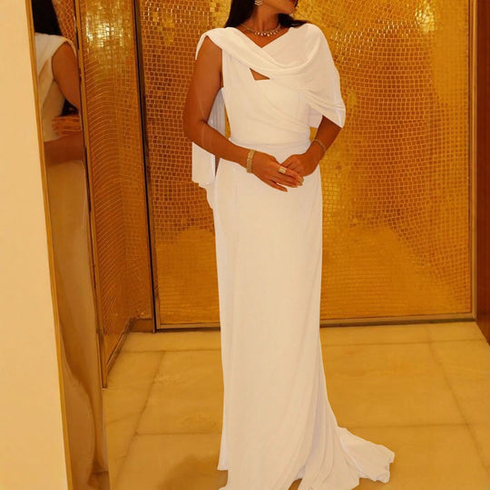 Damen Elegantes Abendkleid mit asymmetrischem Schal und eleganter Silhouette Heidi-Mode