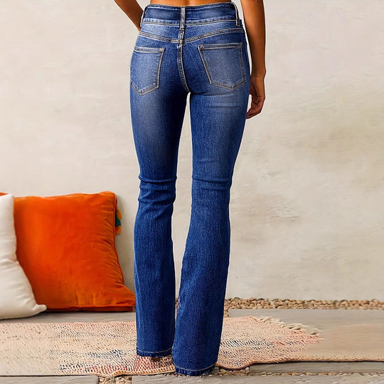 Damen Bootcut Jeans mit hohem Bund und modernem Waschung Heidi-Mode