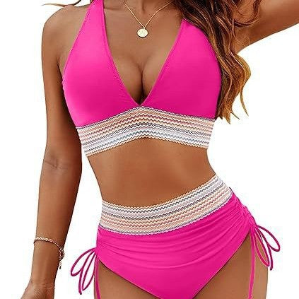 Damen Hochtaillierter Bikini mit schickem Cut-Out und verstellbaren Trägern Heidi-Mode