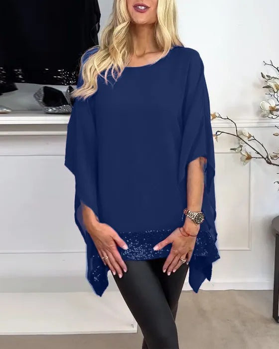 Damen Leichtgewicht Poncho Top mit dekorativem Saum Heidi-Mode