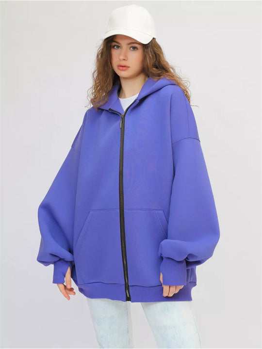 Damen lässiger Oversized Zip-Hoodie mit tiefen Taschen Heidi-Mode