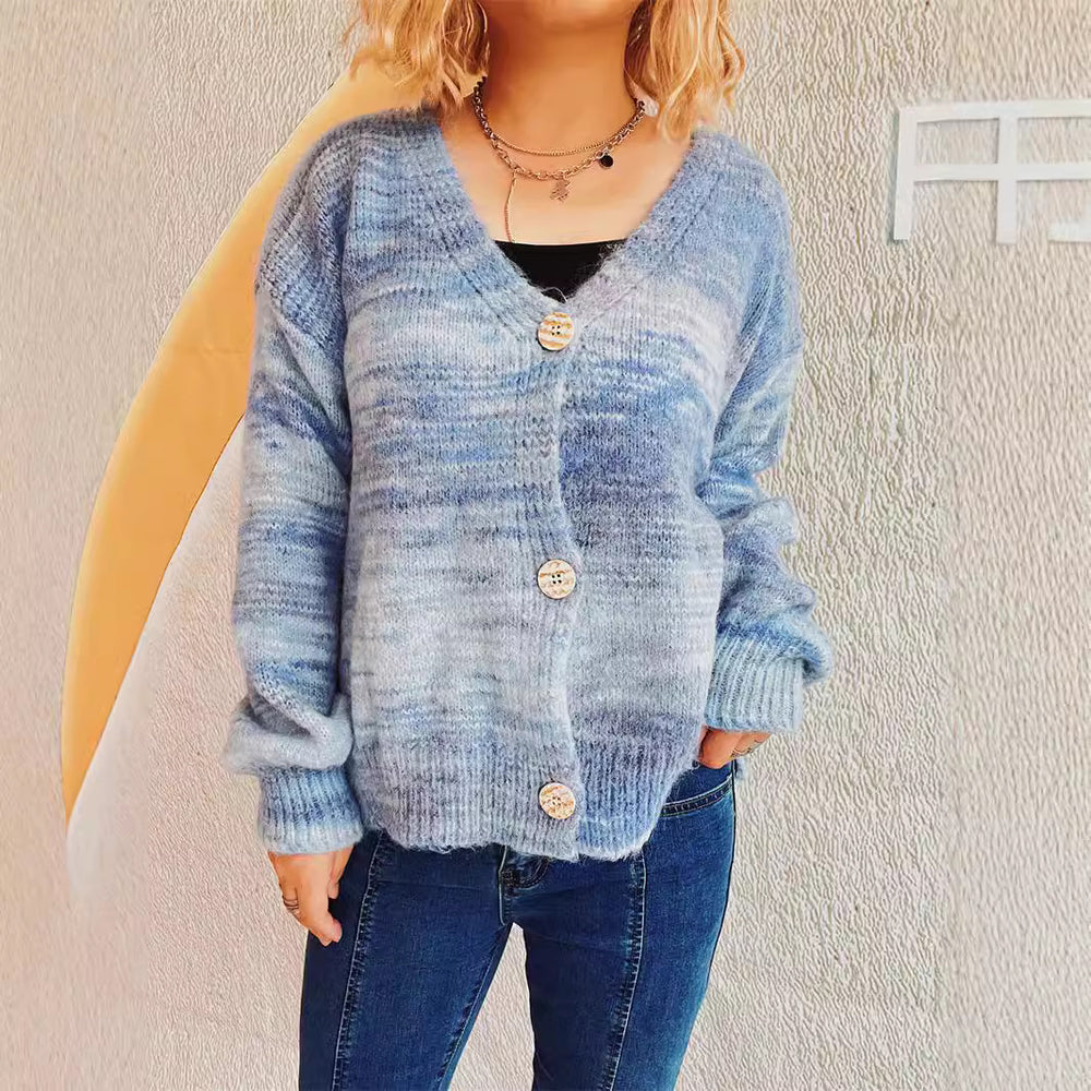 Damen grob gestrickter Cardigan mit modischem Knopfdesign und weichem Material Heidi-Mode