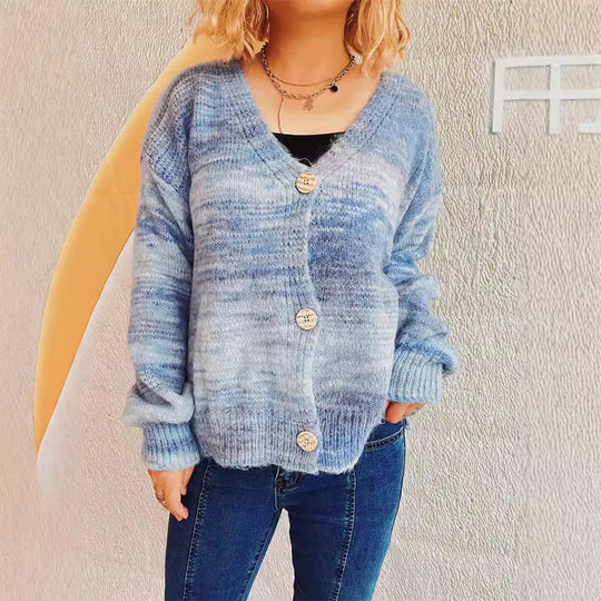 Damen grob gestrickter Cardigan mit modischem Knopfdesign und weichem Material Heidi-Mode