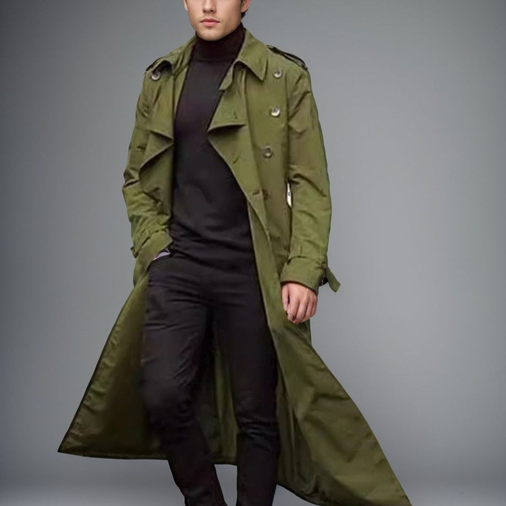 Herren langer Trenchcoat mit modernem Schnitt und praktischen Taschen Heidi-Mode