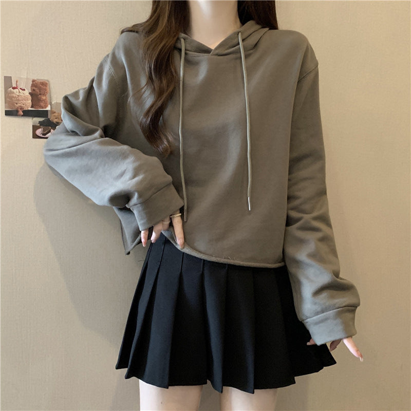 Femme Crop-Pullover Hoodie mit verstellbaren Kordeln Heidi-Mode