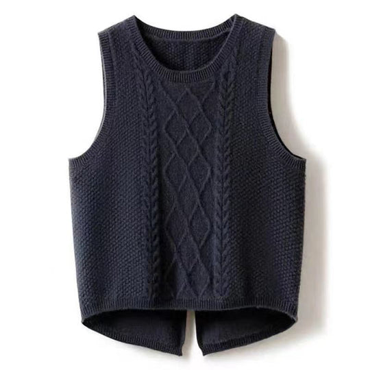 Damen Ärmellose Strickweste mit Zopfmuster und modernen Details Heidi-Mode