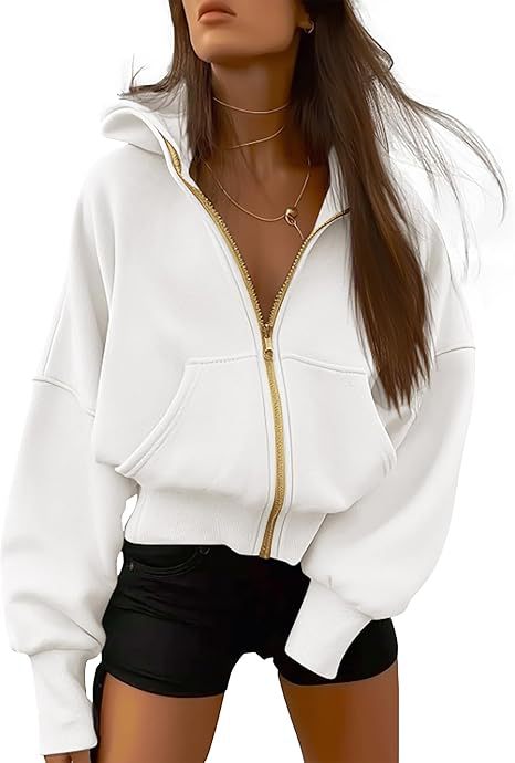 Damen Oversized Kapuzenjacke mit hohem Kragen und goldener Reißverschluss Heidi-Mode