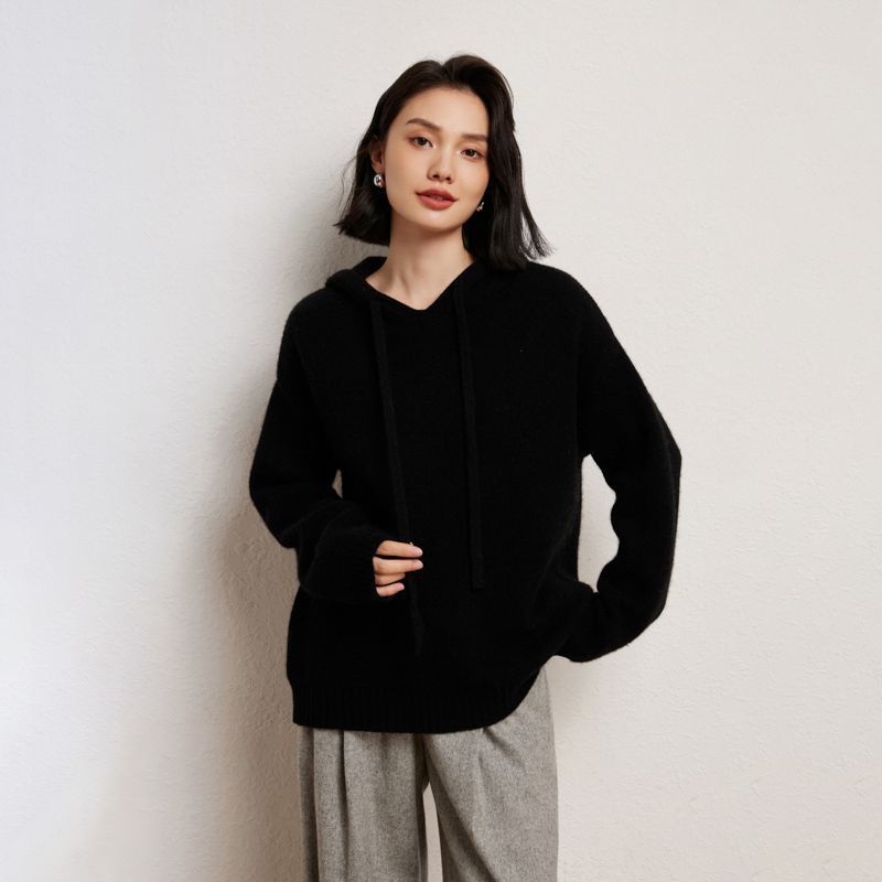 Damen lässiger Strickpullover mit Kapuze und fein strukturierter Oberfläche Heidi-Mode