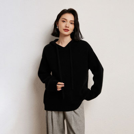 Damen lässiger Strickpullover mit Kapuze und fein strukturierter Oberfläche Heidi-Mode