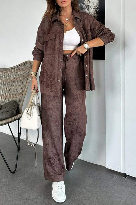 Damen Lässiges Blusen- und Hosen-Set aus weichem Material mit besonderen Texturen Heidi-Mode