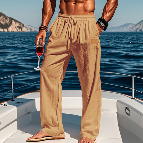 Herren Leichte Sommerhose mit elastischem Bund und seitlichen Taschen Heidi-Mode