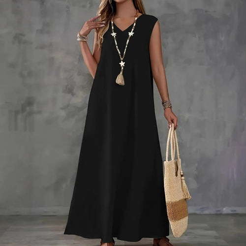 Damen Maxikleid mit elegantem V-Ausschnitt und fließendem Schnitt Heidi-Mode