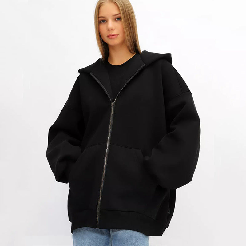 Damen lässiger Oversized Zip-Hoodie mit tiefen Taschen Heidi-Mode